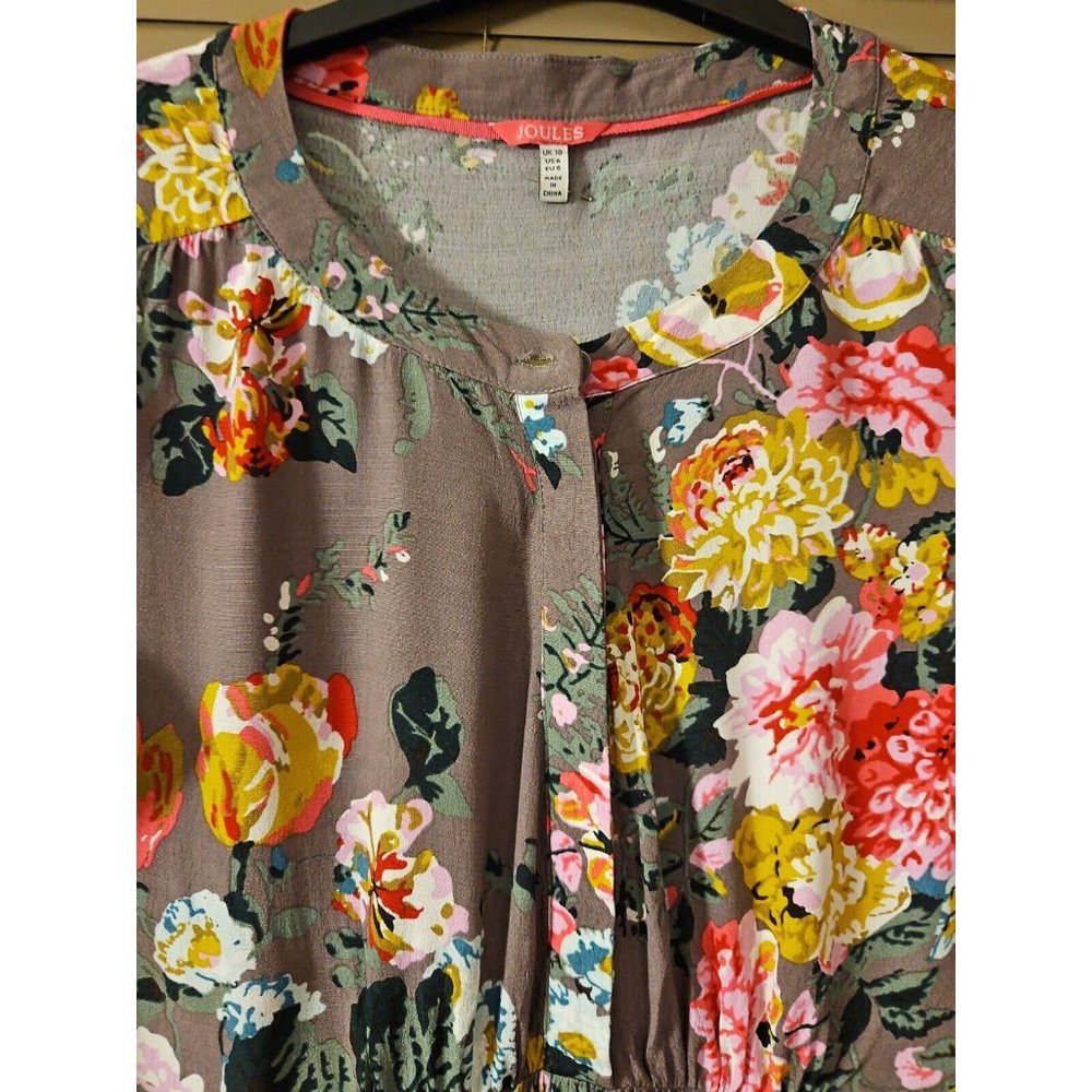 BNWOT Joules Size 10-12 Tunic Dress Top Floral ButtonUp 3/4 Sleeves Ruffle Waist - Picture 5 of 14